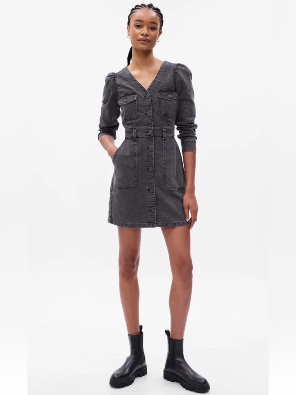 Gap Western Washed Black Denim Utility Mini Jean Dress 6